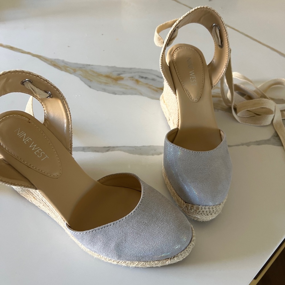 Nine West Silver Espadrille Wedges